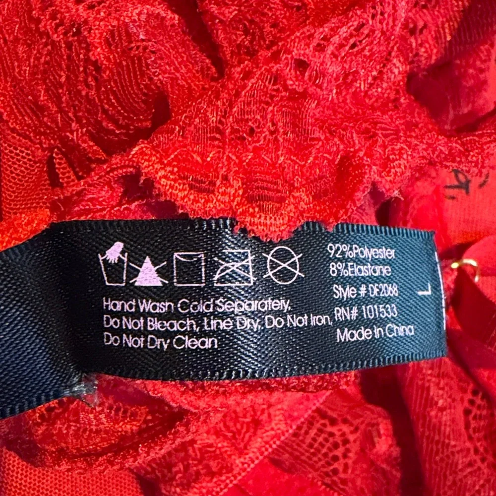 Daisy Fuentes Red Lace Chemise babydoll lingerie dress sz Large - Picture 5 of 5
